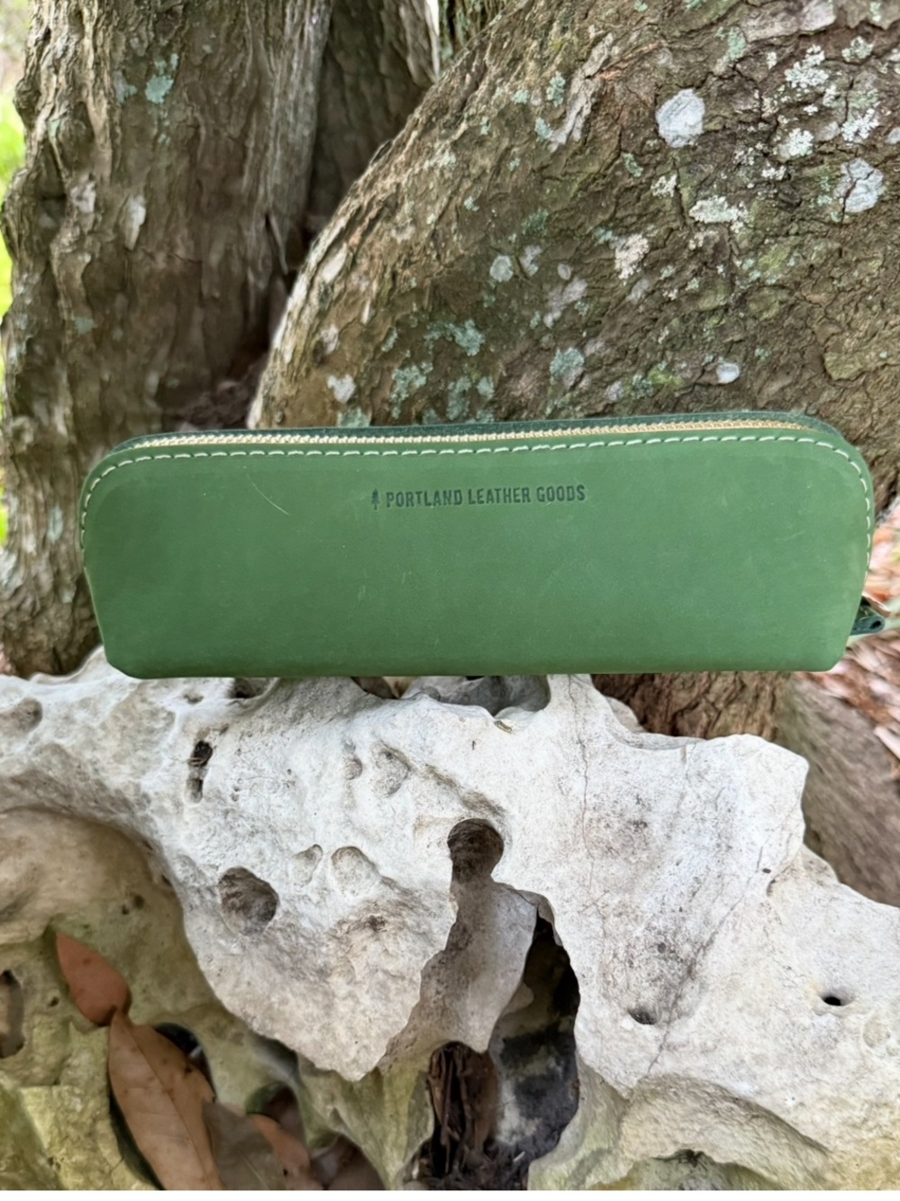 Portland Leather Goods Sidekick Green Leather Zip Pouch